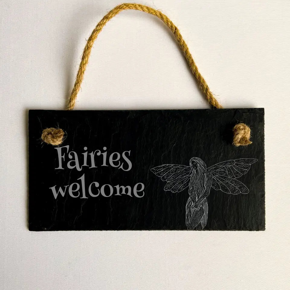 "Fairies welcome" Fairy Garden Sign - Mystical Slate