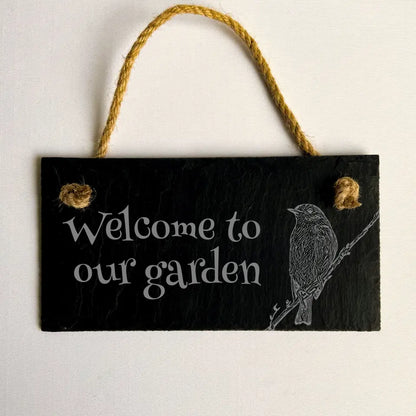 Welcome to Our Garden Robin Sign - Slate Garden Ornament