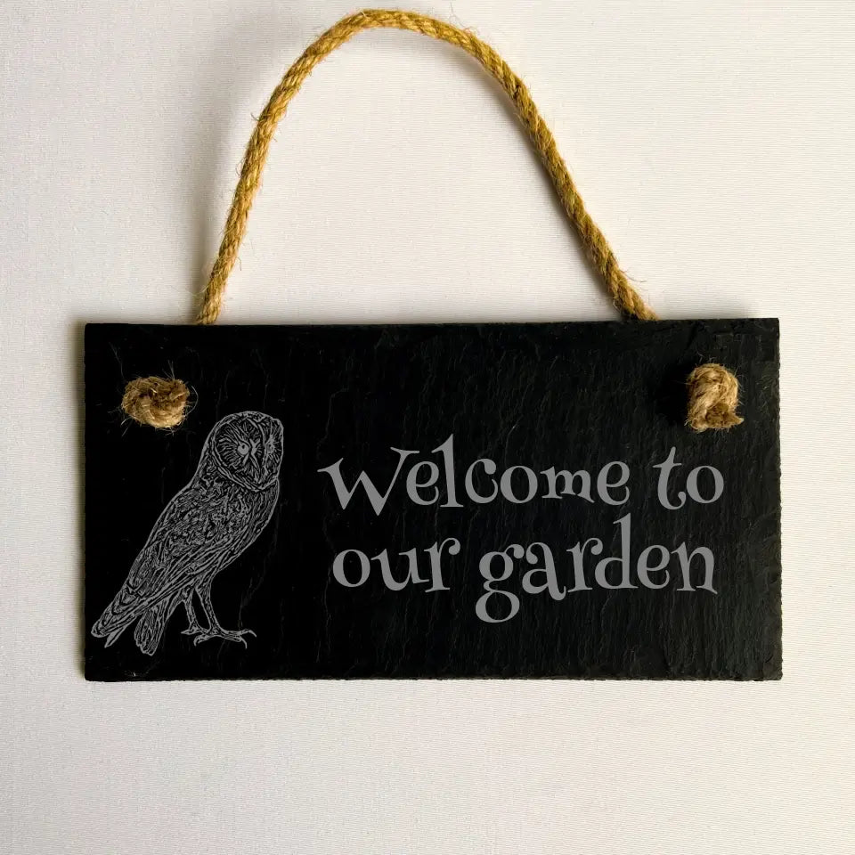 Barn Owl Garden Sign - Welcome to Our Garden Slate Ornament