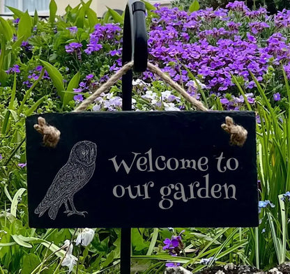 Barn Owl Garden Sign - Welcome to Our Garden Slate Ornament