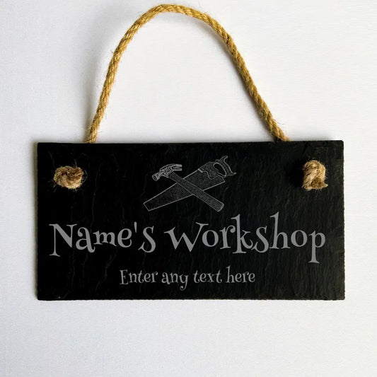 Personalised Workshop - Natural slate hanging sign 20cm by 10cm