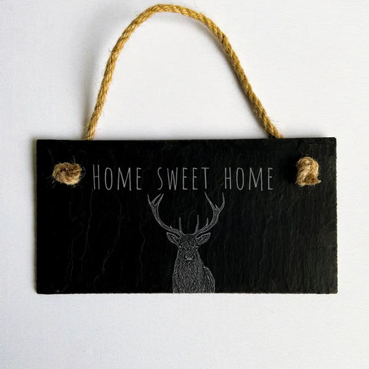 Home Sweet Home Stag Sign - Slate Engraved Plaque Woodland Decoration