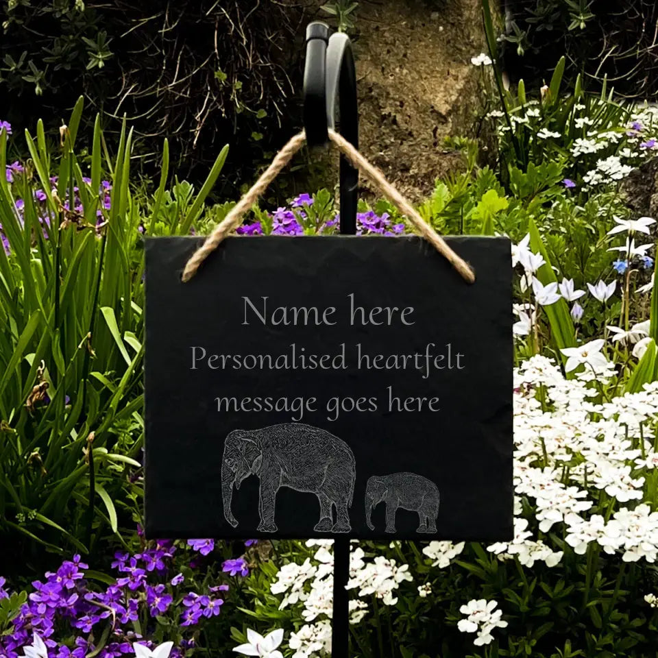 Personalised Elephant - Natural Slate Memorial Plaque