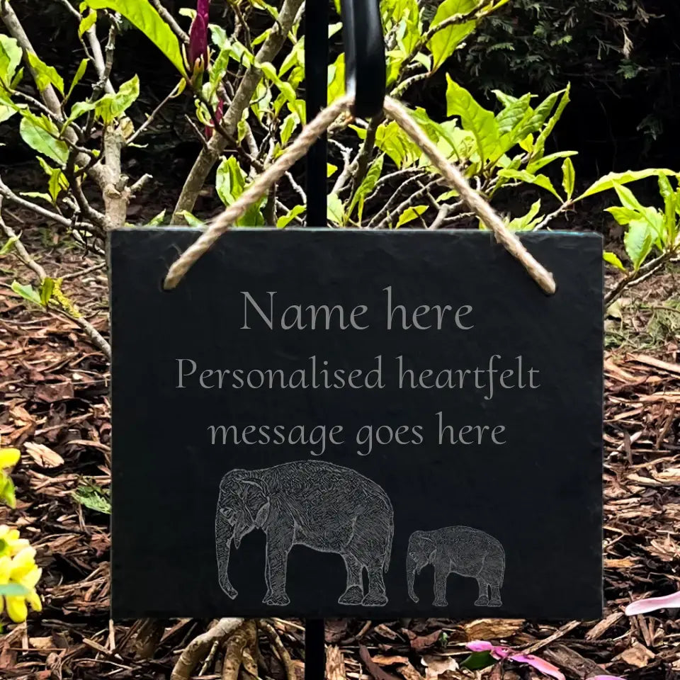 Personalised Elephant - Natural Slate Memorial Plaque