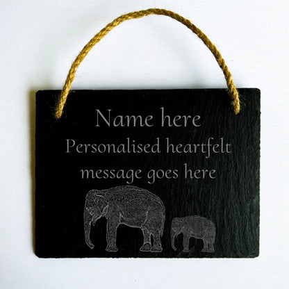 Personalised Elephant - Natural Slate Memorial Plaque