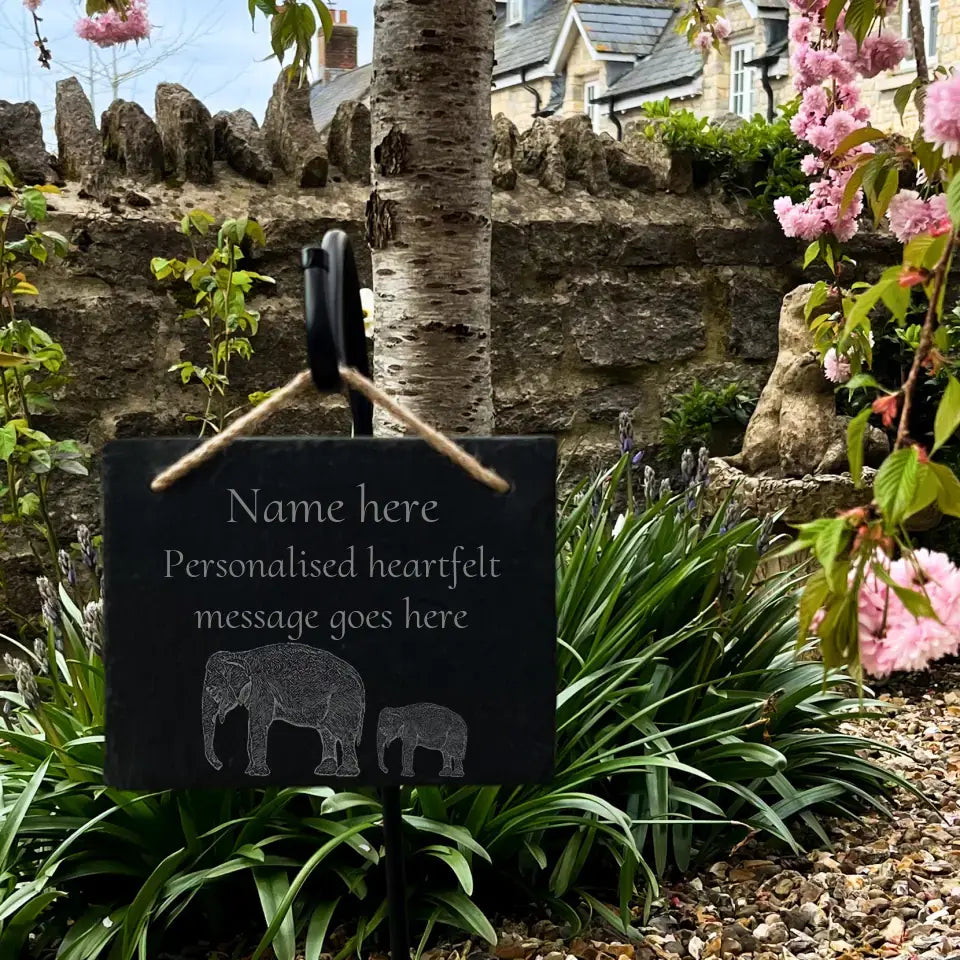 Personalised Elephant - Natural Slate Memorial Plaque