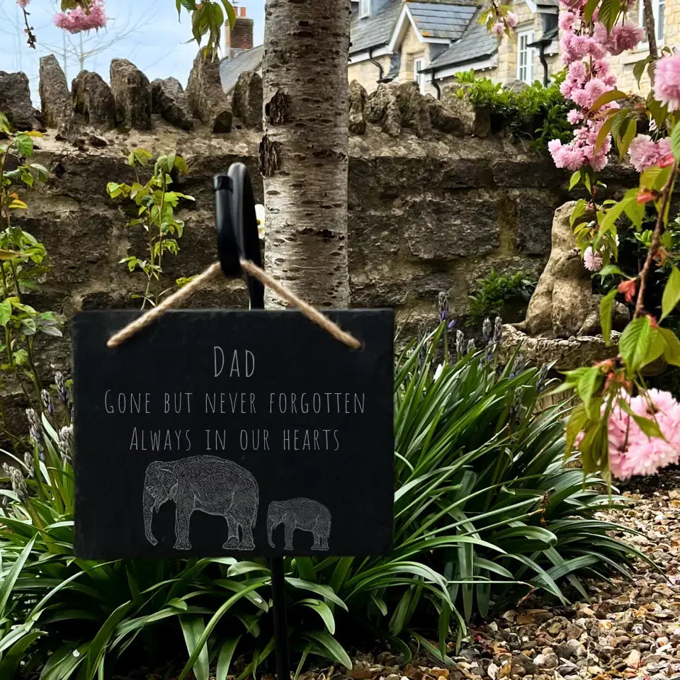 Dad Elephant - Natural Slate Memorial Plaque