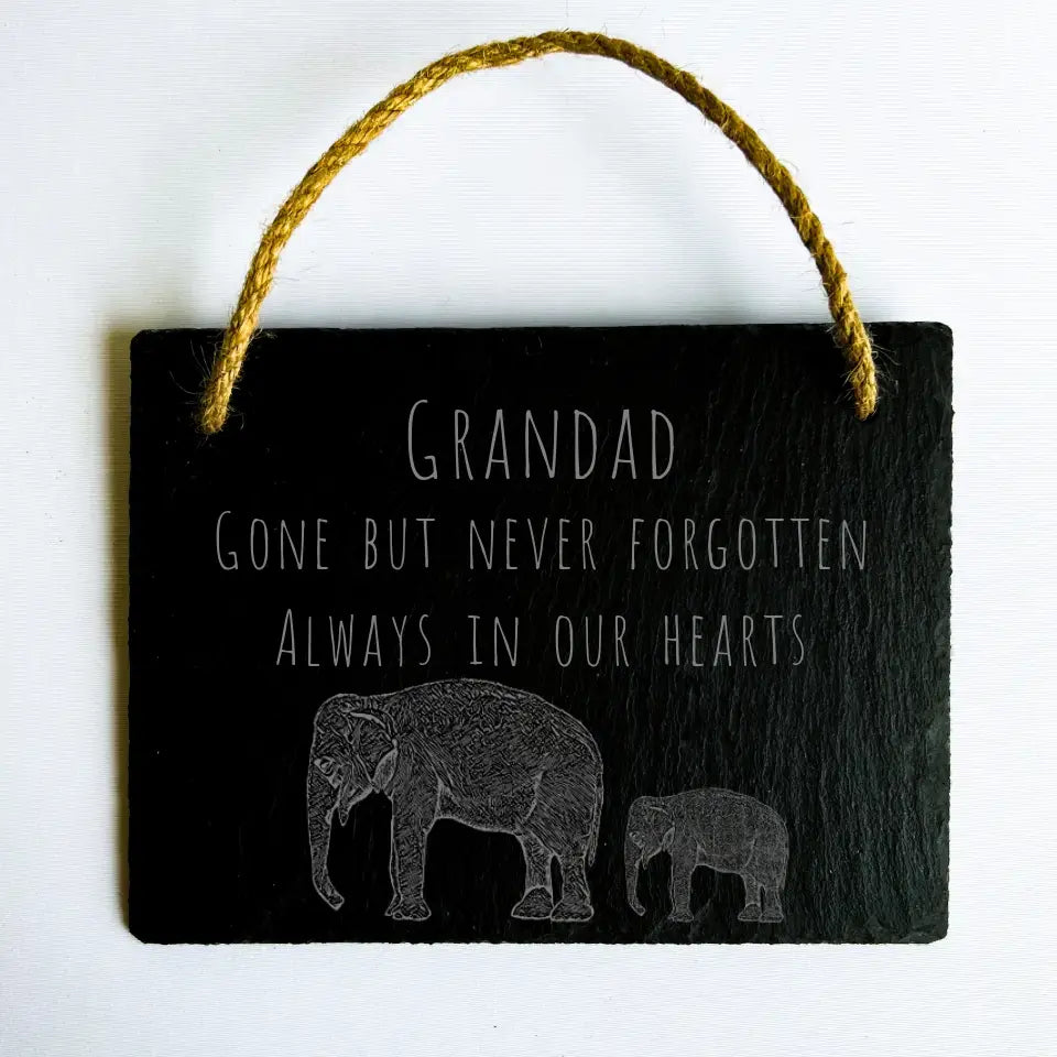 Grandad Elephant - Natural Slate Memorial Plaque