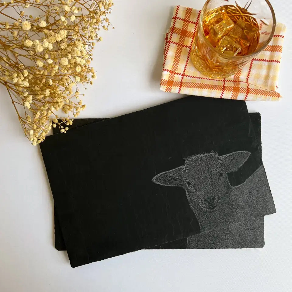 Lamb Sheep Slate Placemats - Handcrafted Farmhouse Kitchenware (Set of 2)