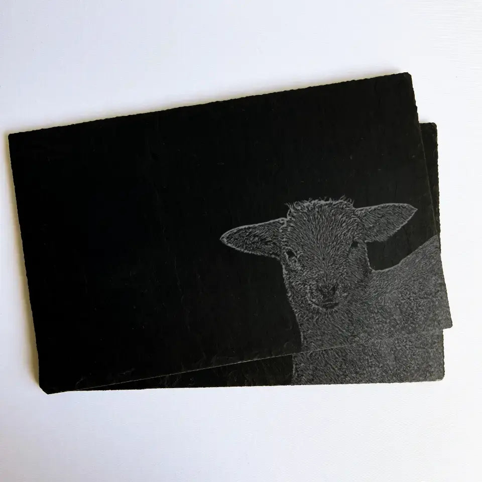 Lamb Sheep Slate Placemats - Handcrafted Farmhouse Kitchenware (Set of 2)