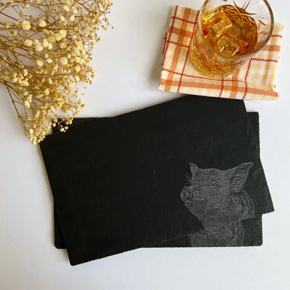 Piglet Sketch Slate Table Mats - Farmhouse Kitchen Placemats (Set of 2)