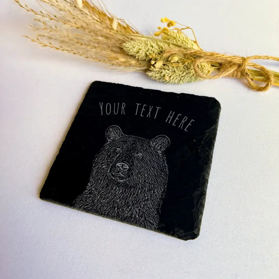 Personalised Bear Coaster - Custom Bears Slate Kitchenware Gift