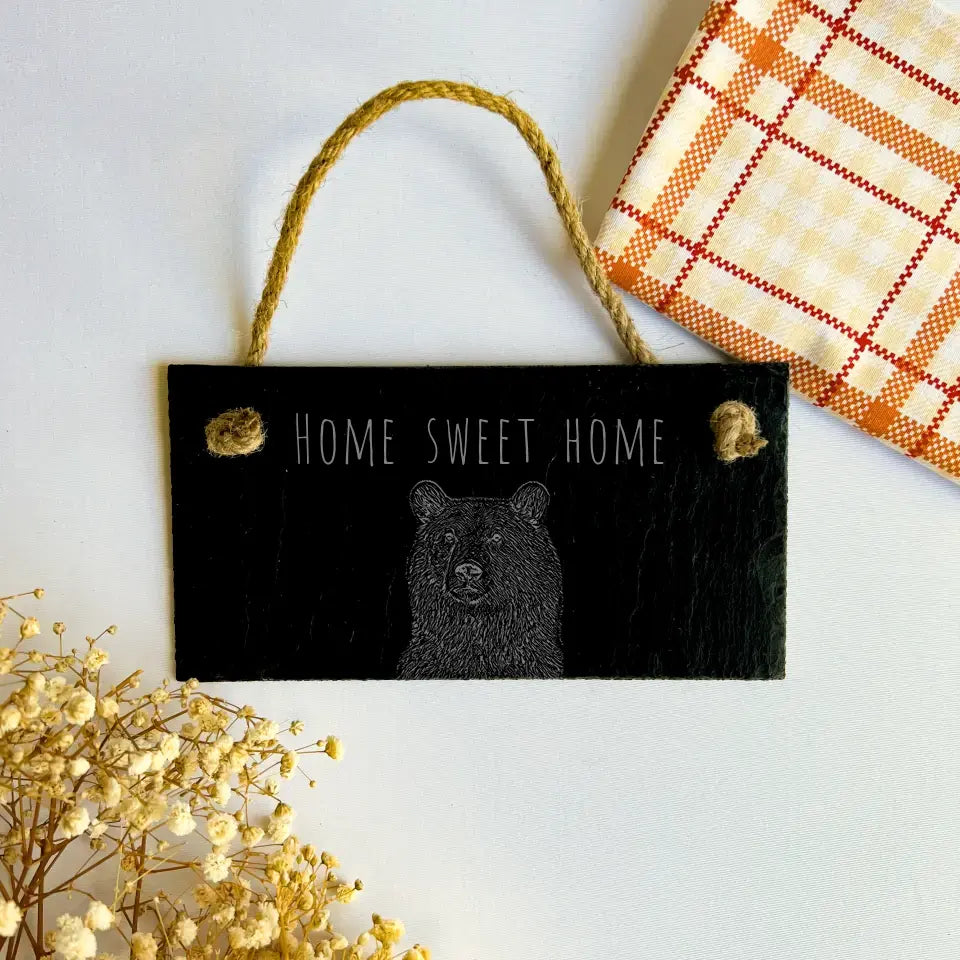 Home Sweet Home Bear Sign - Bears Ornament Slate Engraved Plaque