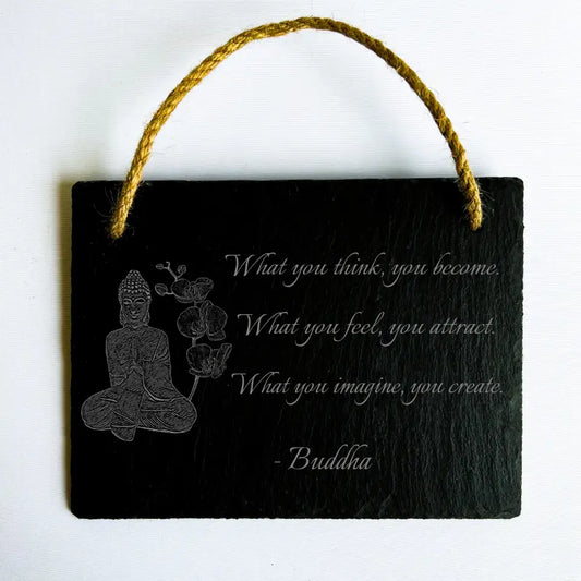 Engraved Buddha Quote Sign - Slate Signage for Meditation Garden