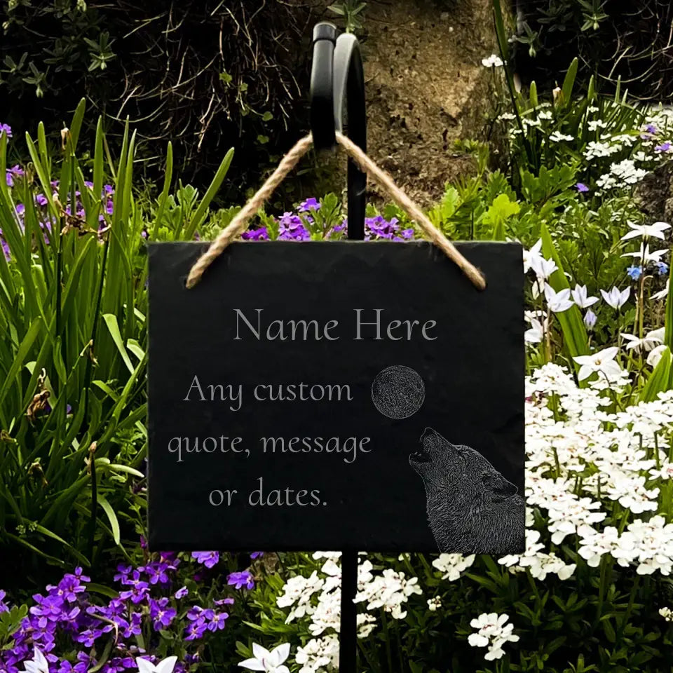 Howling Wolf Gravestone Remembrance Plaque - Personalised Slate Memorial