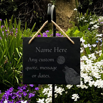 Howling Wolf Gravestone Remembrance Plaque - Personalised Slate Memorial