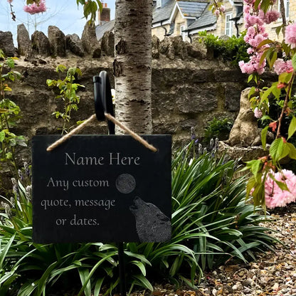 Howling Wolf Gravestone Remembrance Plaque - Personalised Slate Memorial