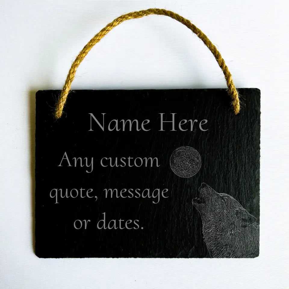 Howling Wolf Gravestone Remembrance Plaque - Personalised Slate Memorial