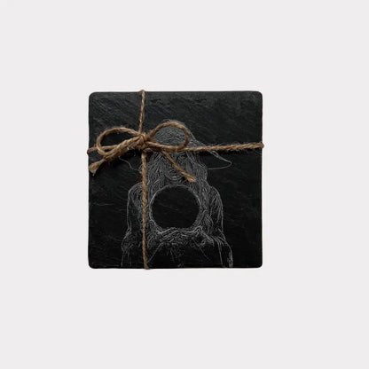 Witch Sketch Homeware - Pair of Handmade Coasters Slate (Set of 2)