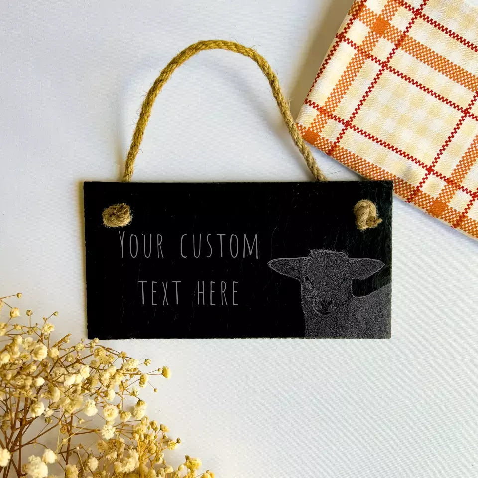 Lamb Sheep Personalised Slate House Sign - Custom Farmhouse Decoration