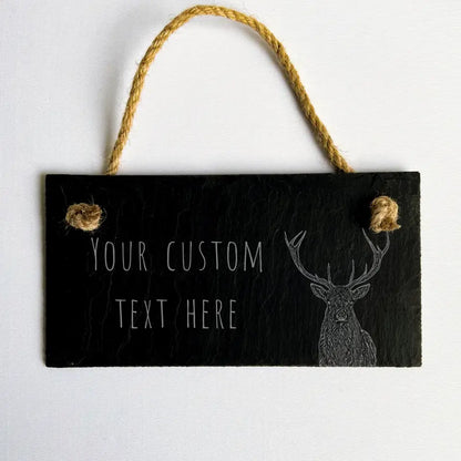 Personalised Stag Slate House Sign - Custom Nameplate Country Living Gift