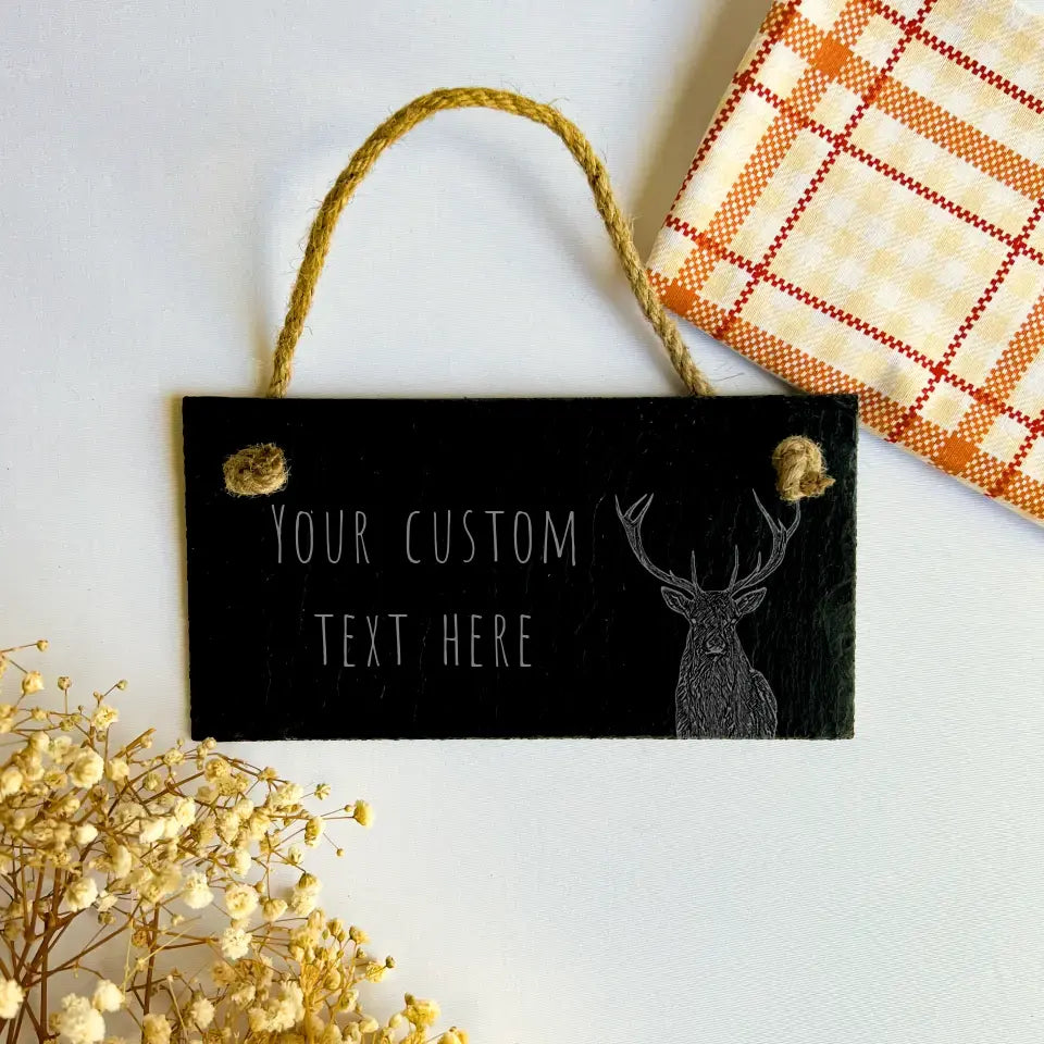 Personalised Stag Slate House Sign - Custom Nameplate Country Living Gift