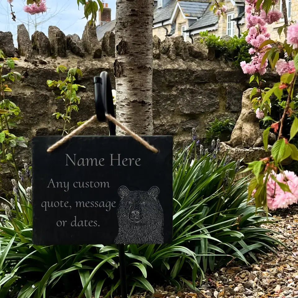 Bear Garden Ornament - Personalised Slate Memorial Bears Plaque