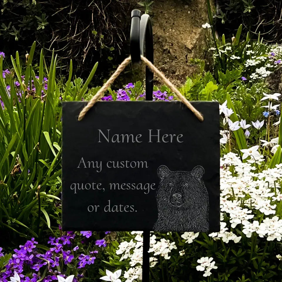 Bear Garden Ornament - Personalised Slate Memorial Bears Plaque