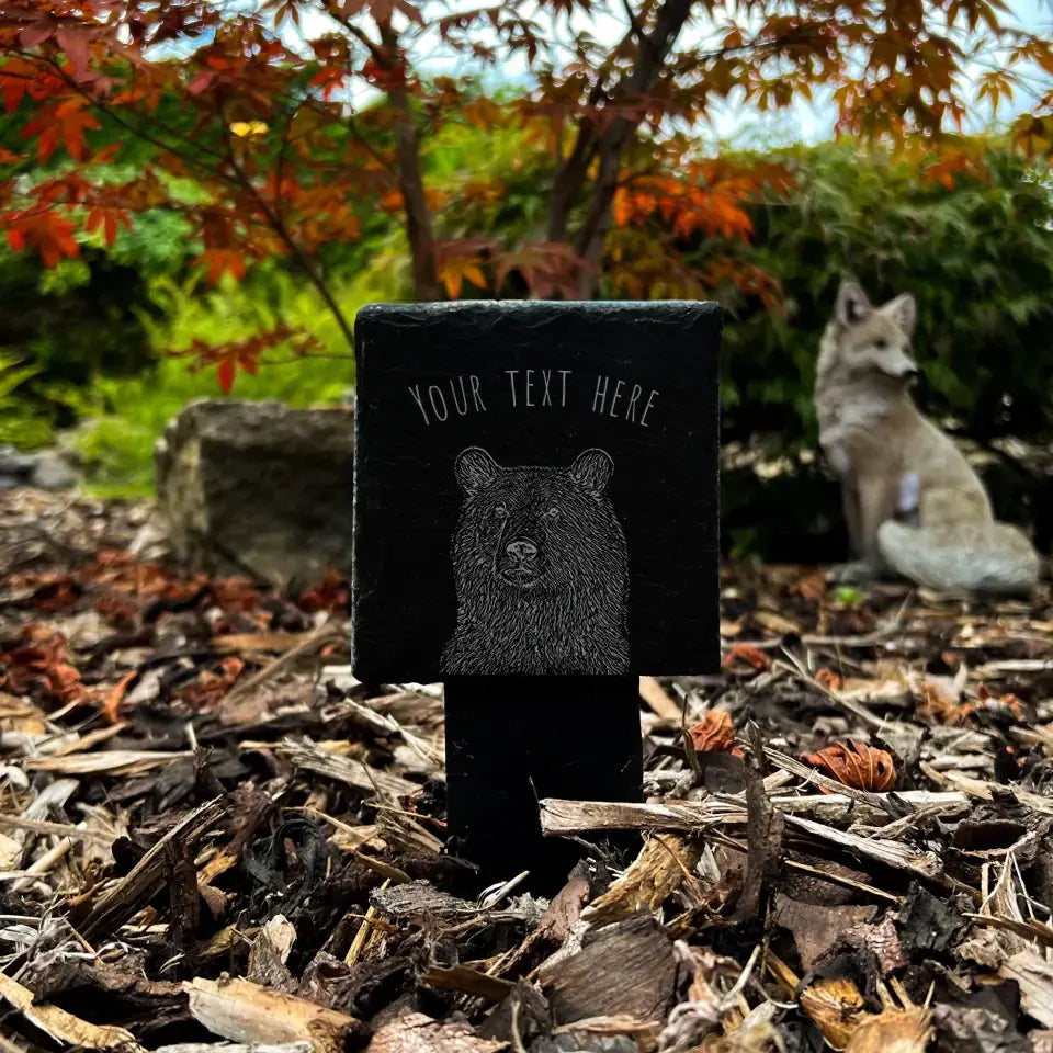 Bear Memorial Marker - Slate Headstone for Garden Remembrance