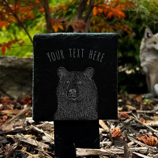 Bear Memorial Marker - Slate Headstone for Garden Remembrance