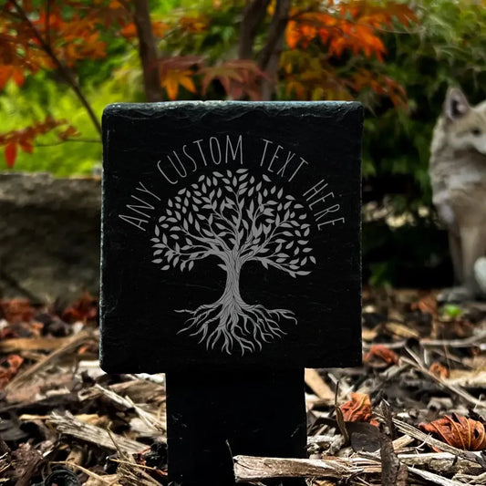 Tree of Life Slate Stake Memorial - Small Personalised Plaque for Grave